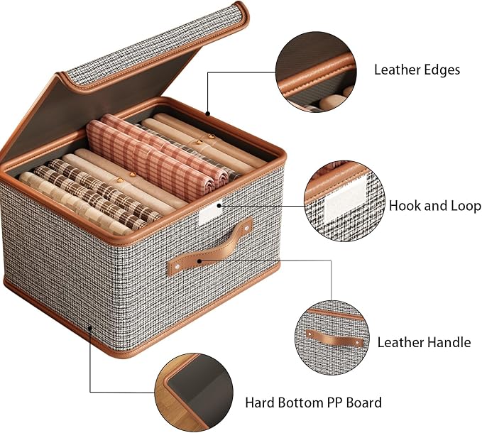 Tuza 2 Pack Storage Bins with Lids, Collapsible Closet Organizer Container, Fabric Organizer Box with Handles, Decorative Storage Boxes with Lids for Organizing Clothes, Blanket, Light Grey, Medium - Image 6