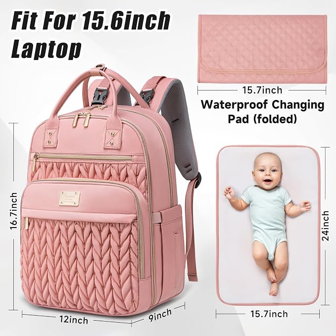 Tealari Diaper Bag Backpack,Stylish Baby Diaper Bag,Waterproof Travel Diaper Backpacks Baby Bags with Changing Pad,Stroller Straps,Insulated Pockets (Pink) - Image 2