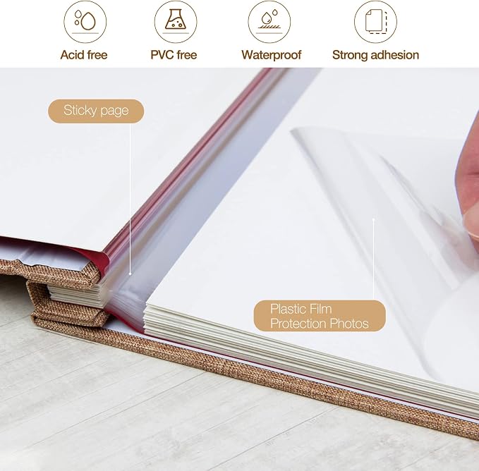 11x10.6 Inch Self Adhesive Photo Album Linen Cover 80 Pages Sticky 3x5 4x6 5x7 6x8 8x10 8.5x11 Magnetic DIY Scrapbook Photo Album with A Metallic Pen (Khaki) | Photo Album Self Adhesive 4x6 5x7 8x10 Pictures, Linen Cover DIY Scrapbook Albums for Family... - Image 4