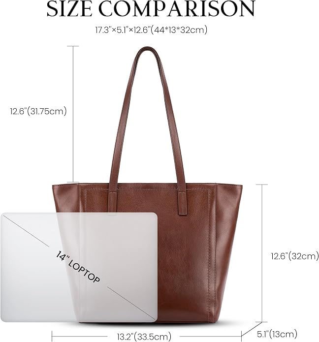 befen Vintage Genuine Leather Work Tote Bag for Women, Tote Bag with Zipper | Large Tote Bag with Zipper Leather Purse and Handbags with Compartment, Vintage Genuine Leather Work Tote Bag for Women - Image 4