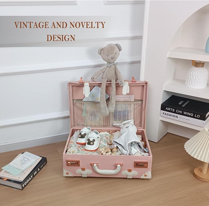 Unitravel Baby Keepsake Case, 18" Handmade Memory Storage Box, Newborn Keepsake Box, Vintage Suitcase for Baby Shower, Baptism, Naming Ceremony or Birthday (Pink) - Image 2