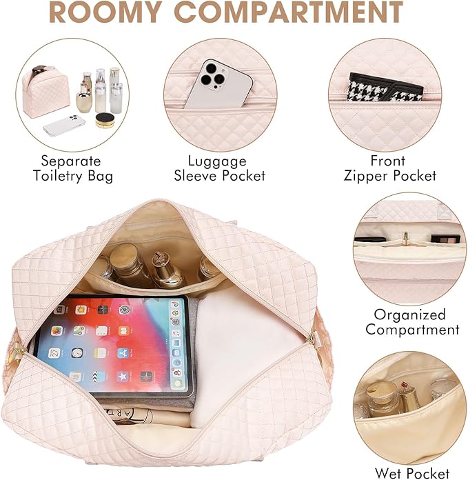 Large Women's Travel Duffle, Weekender with Shoe Compartment, Carry On Overnight Bag, Gym Duffel with Wet Pocket, Hospital Bags for Labor and Delivery 3 PCS Set - Image 3