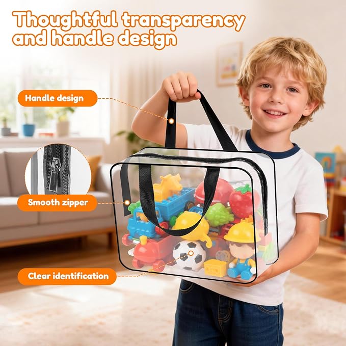 18 Pack Toy Storage Bags 3 Size Clear PVC Puzzle Organizer Bags with Zipper | Travel Waterproof Toy Organizer Bags Reusable Toy Bags for Puzzles, Blocks, Board Game Storage - Image 4
