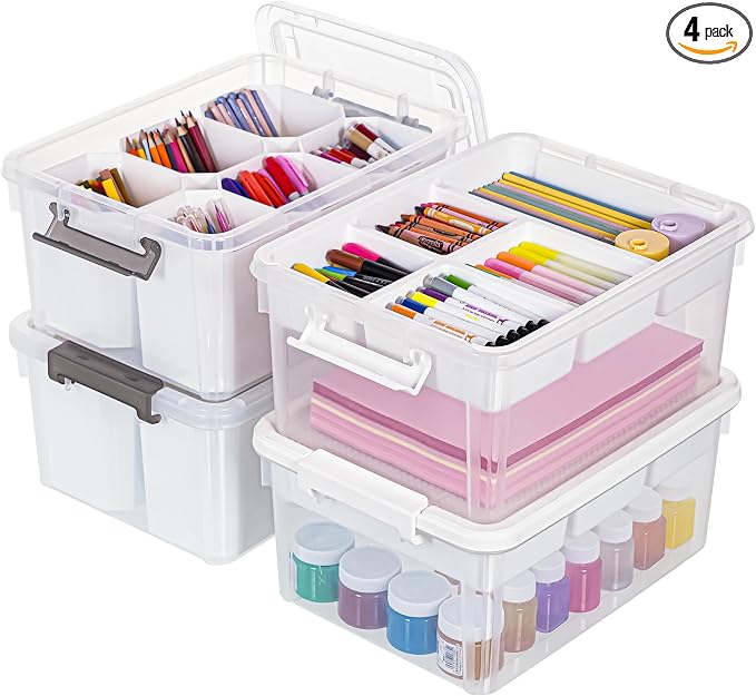 Citylife 17 QT Plastic Storage Bins Clear Storage Box with Lids Multipurpose Stackable Storage Containers for Organizing Tool, Craft, Crayon, 4 Packs by CITYLIFEHomeOrganization