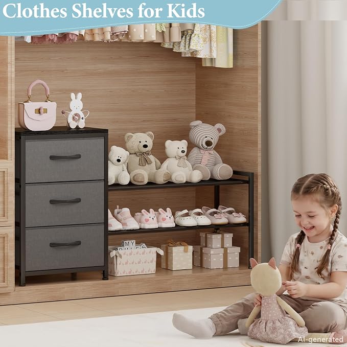 Cidaziya Expandable Closet Organizers and Storage, Black Fabric Storage Dresser, 3 Drawer Dresser, Clothes Shelves for Kids, Purse Organizer Small Shoe Rack for Closet Bedroom(31.29~43.42 in) - Image 5