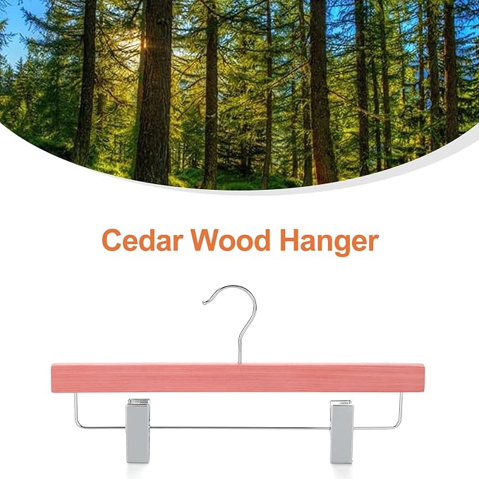 TOPIA HANGER Red Cedar Wooden Pants Hangers 20 Pack, Slacks Trouser Shorts Hangers with 2 Big Metal Anti-Wrinkle Adjustable Clips, 360° Stronger Chrome Hooks, CT07P20 - Image 3