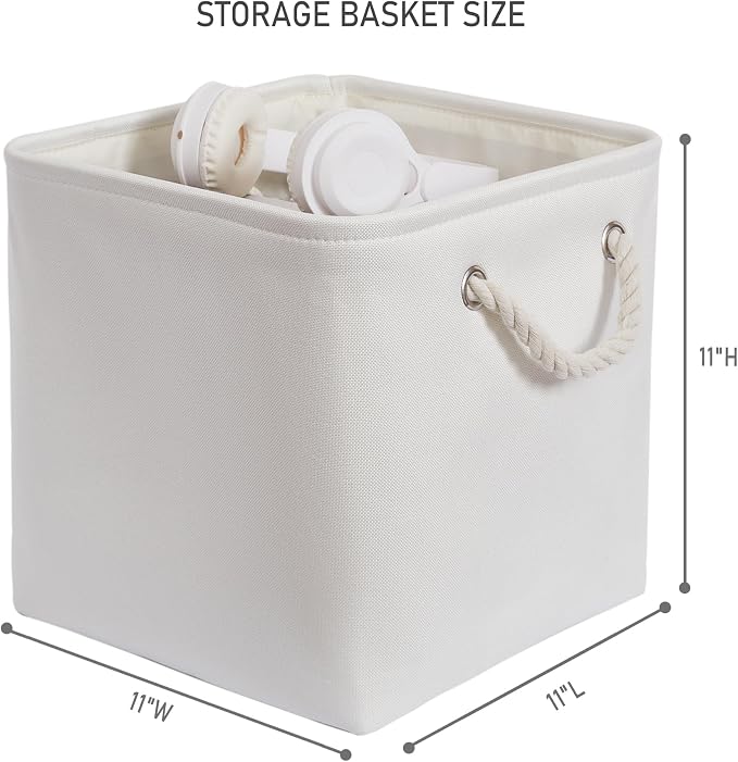 11 Inch 6 Pack Cube Storage Bins with Handles | Foldable Storage Basket,Fabric Storage Basket,Storage cube baskets suitable for the Home & Office(White) - Image 3