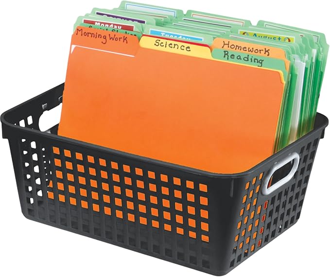 Really Good Stuff Large Plastic Book Baskets, 13.25" by 10" by 5.5"-12-Pack | Black, Classroom Library Organizer, Storage, Multi-Purpose Organizer Basket - Image 3