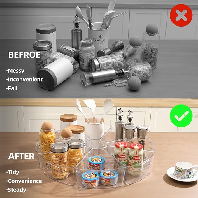 Lazy Susan Organizer Bins,10.2”x 9.4”x 4”, 26" Diameter(6) | Clear, Durable, Kitchen Cabinet Storage Bin Set, Food Safe, Non-Slip Pads, BPA Free - Image 5
