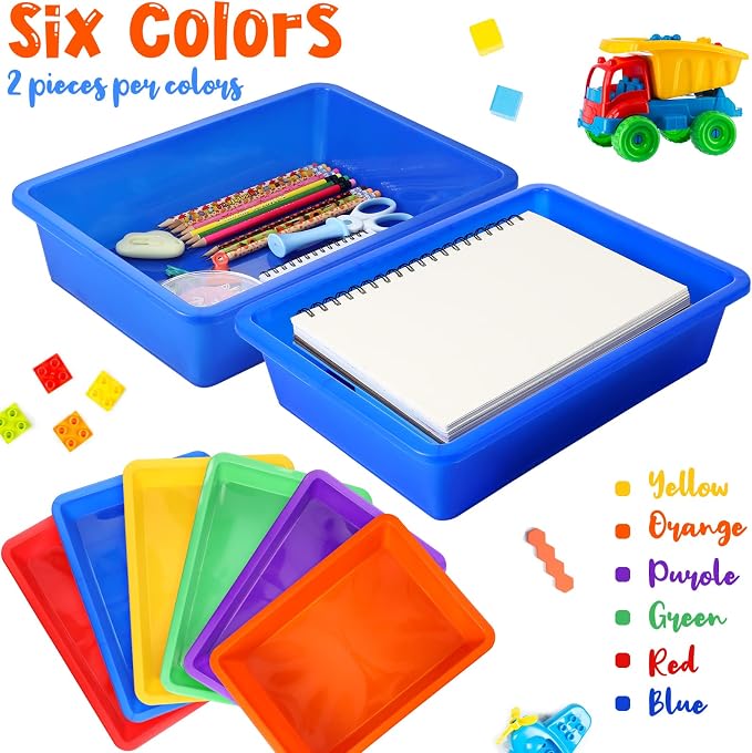 18 Pcs Flat Storage Organizer Bins Letter Size Paper Tray Classroom Storage Plastic Art Trays Classroom Pencil Organizer Baskets for School Office Teacher Book Organization(Colorful) - Image 4