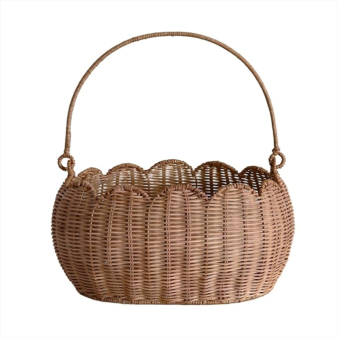 Scalloped Round Basket with Handle, Super Sturdy Wicker Storage Baskets, Hand Woven Basket for Shelves,Natural Baskets for Organizing (Rattan(12.6 * 9 * 6.1)) by Unknown