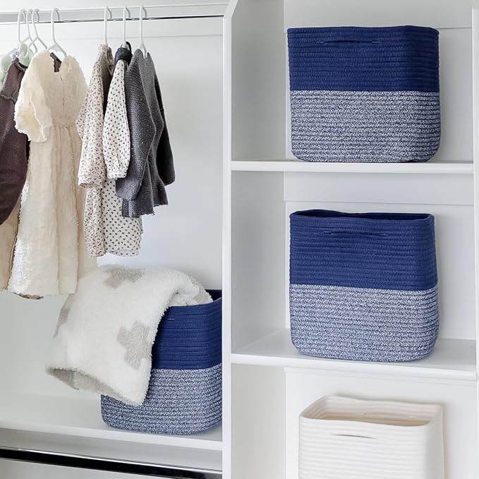 NaturalCozy 13 Inch Cube Storage Bins Cotton Rope Woven Baskets for Organizing 3-Pack | 13 x 13 Storage Cubes | Fabric Square Storage Baskets for Shelves Organizer, Kids Toy Bins, Closet Baby Nursery - Image 8