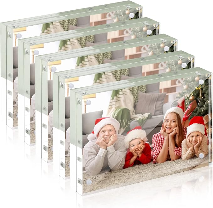 SYNTRIFIC 4x6 Acrylic Frames 5 Pack 20mm Thicker, Freestanding Lucite Frame | Clear Lucite Frames, Stand on Desk, Horizontal and Vertical, Frameless, Floating Effect Photo Display by SYNTRIFIC