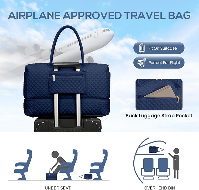 Travel Weekender Bags for Women - Carry on Overnight Bags with Shoe Compartment Duffle Bag with Laptop Pocket Hospital Bag for Labor Delivery Gym Tote Bag with Toiletry Bag Blue - Image 8