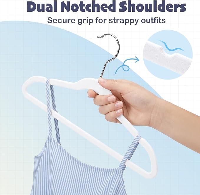 HOUSE DAY 14 Inch Kids Velvet Hangers 50 Pack, Durable Big Kid Hanger White | Children Hangers for Youth, Teen, Non Slip Kids Felt Hanger, Cute Small Hanger for Closet, Ideal for Everyday Use - Image 6
