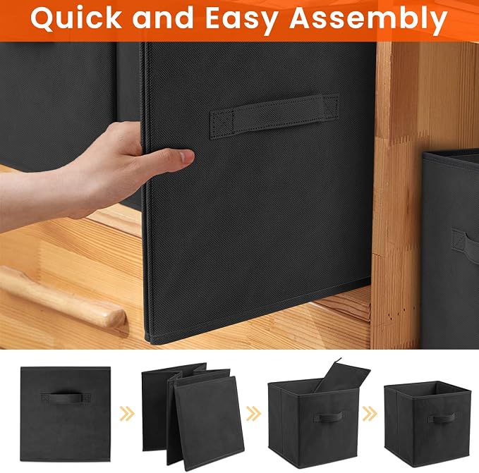 Large Storage Cubes - 13 Inch Heavy Duty Fabric Storage Bins for Shelves Closet, Cube Organizer - 8 Pack Collapsible Cube Storage Bins Baskets for Organizing Clothes Blankets Toys (Black) - Image 7