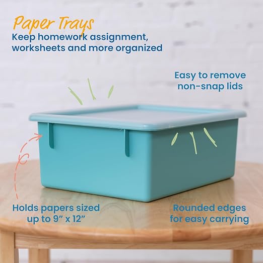 ECR4Kids Letter Size Deep Tray with Lid, Storage Bin, Contemporary, 10-Piece | Durable plastic, GREENGUARD Gold Certified, 1 gallon capacity, stackable/nestable, easy-lift lids, classroom & home use - Image 3