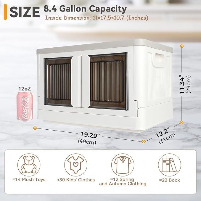 Storage Cabinet with Lids, Foldable Box, 8.4 Gallon (32L), With Double Door and Buckle, Collapsible, Underbed or Countertop Use, Classy For Father and Mother, Mike White - Image 2