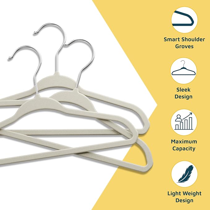 Ivory Velvet Kids Hangers 20 Pack, 10.83" Non-Slip Baby & Toddler Hangers for Clothes, Space-Saving Slim ABS Plastic with 360° Swivel Hook & Notched Shoulders, Up to 10 lb Capacity - Image 3