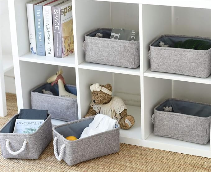 TcaFmac Basket for Organizing Cube Stgorage Bin - Small 6 Pack Fabric Storage Cubes Collapsible Baskets for Shelves with Rope, Bins for Organization Toy(Grey 12x8x5.2 inch) - Image 3