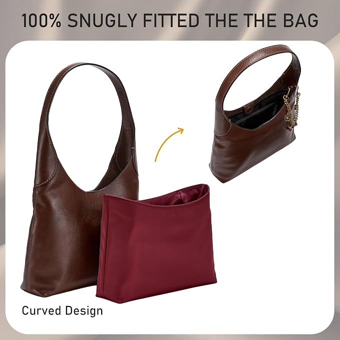 Brooklyn 28 Bag Insert, Purse Organizer Insert for Coach, Nylon Merlot | Waterproof Nylon For Coach Brooklyn Shoulder Bag 28, Lightweight, 5 Compartments Zipper Pocket, Elastic Holders - Image 7