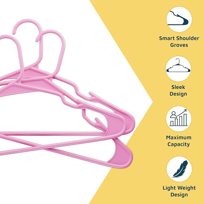 Lifemaster Plastic Clothes Hangers – Heavy Duty Hanger Set, for Organizing Clothes, Dresses, and Coat, Holds Up to 5 lbs, Space-Saving Hangers with Non-Slip Shoulder Grooves, Pack of 30, Pink - Image 4