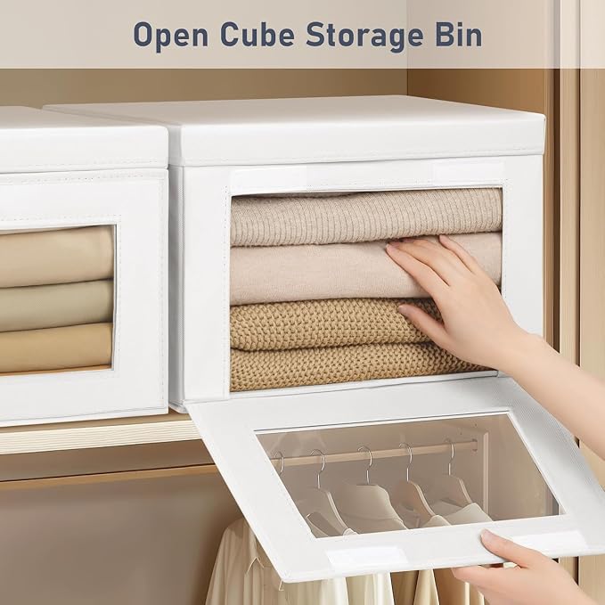 DIMJ Storage Bins with Lids - 8 Pack Large Fabric Closet Organizer with Window & Handles, Collapsible Decorative Storage Boxes for Shelves Under Bed, Books Clothes Blankets Sweaters Organization - Image 2