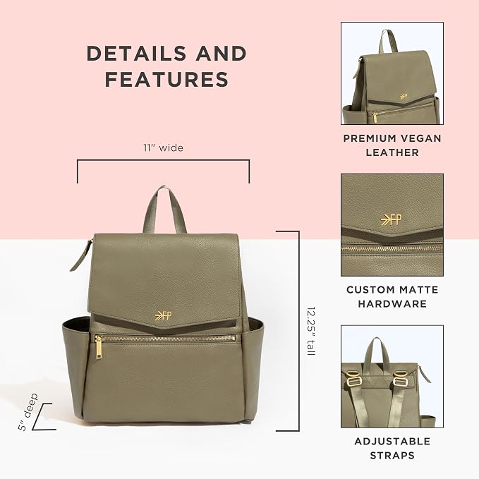 Freshly Picked Mini Diaper Bag II Backpack – Premium Vegan Leather Small Baby Bag without Changing Pad, Compact, Lightweight & Stylish for Moms On-the-Go, Sage - Image 3