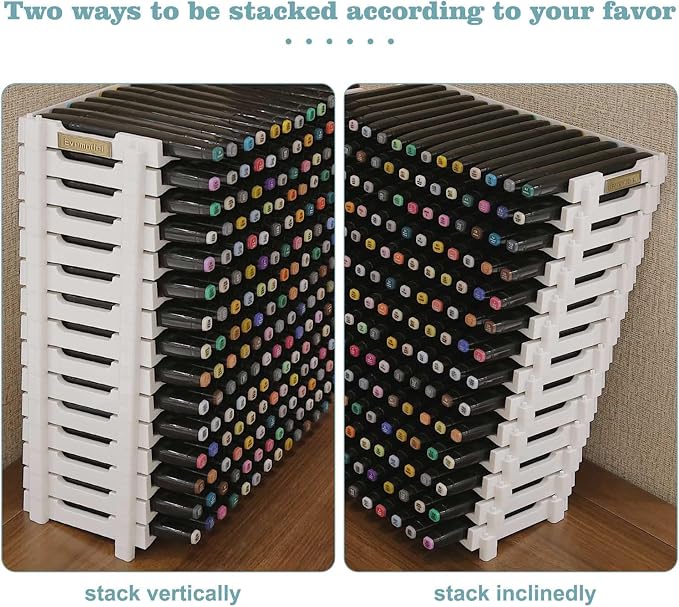 12 layers Universal Marker Storage Trays, Penholder Display for 180 Pens SN01W Pencil Organizer Holder for Desk (White-12 layers) - Image 5