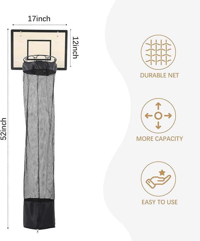Wooden Basketball Laundry Hamper，Over the Door Basketball Hoop Laundry Basket with Zipper for Kids Room,Dorm Rooms,Bathroom,Saving Space Storage and Organization - White (White) - Image 2