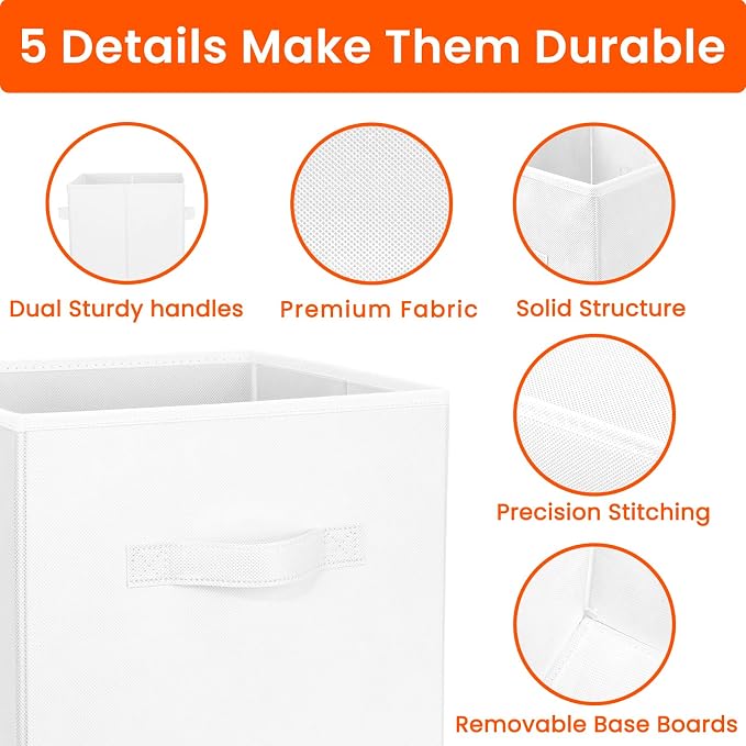 Storage Cubes, 11 Inch Cube Storage Bins for Shelves Closet Nursery Bedroom - 10 Pack Collapsible Baskets with Handles - Fabric Bins for Organizing Magazines Clothes Blanket Toys (White) - Image 6
