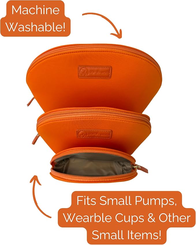 Sarah Wells PackSWell Neoprene Organizer Bag Set – 3 Nesting, Washable Pouches for Makeup, Pump Parts, Diaper & Pump Bag, Travel, Tote & Gym – Storage for Snacks, Tech Cords, Toiletries (Orange) - Image 2