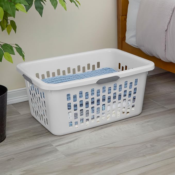 Sterilite Laundry Basket, Plastic Clothes Hamper, Large Rectangle Bin with Comfort Grip Handles and Reinforced Rim, 2 Bushel Capacity, White, 12 Pack - Image 5