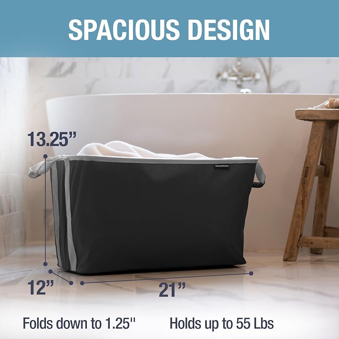 Collapsible Laundry Basket - Midnight Black/Shadow Gray (2PK) | Clear Floor Space Between Laundry Days | Each Basket Holds 55 lb, Stays Upright While Loading, and Folds to 1.25 Inches - Image 3