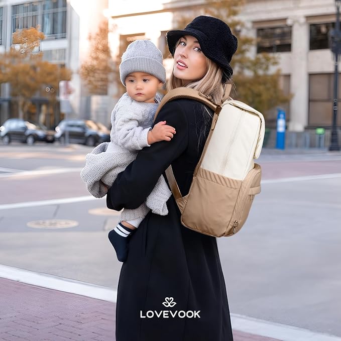 LOVEVOOK Diaper Bag Backpack, Baby Travel Bags for Boys & Girl, Toddler Waterproof Diaper Bag w/Changing Pad (Beige khaki, 15.6''-Small) - Image 7