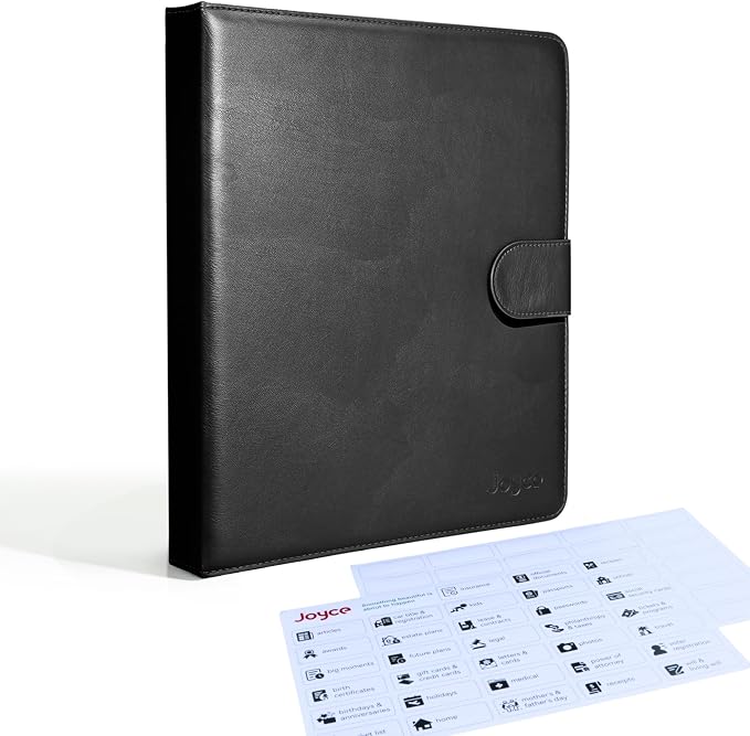 JOYCE Important Document Organizer 14 Expanding Pockets,Black | Waterproof leather binder with 13 Card Slots for Passports, Birth Certificates, Tax Files and Wills by FeaturedProducts