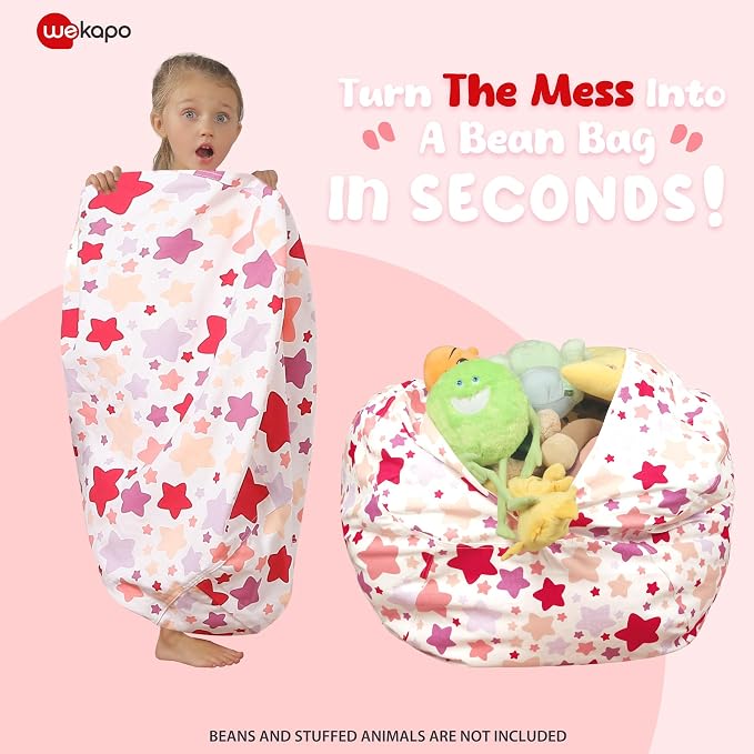 WEKAPO Stuffed Animal Storage Bean Bag Chair Cover for Kids | Stuffable Zipper Beanbag for Organizing Children Plush Toys Large Premium Cotton Canvas (Large Star, X-Large) - Image 2
