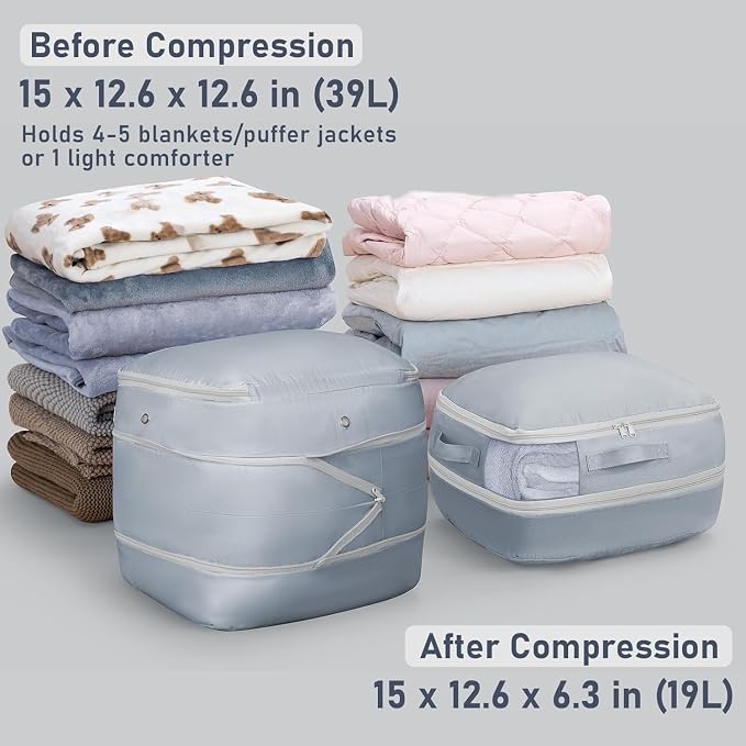 DIMJ Compression Storage Bags 8 Pack - Blanket Storage Bags with Window Zipper, Ultra Space Saving Self Compression Organizer for Puffer Jacket, Bedding, Lightweight Comforter Duvet, Sweater, Sheet - Image 2