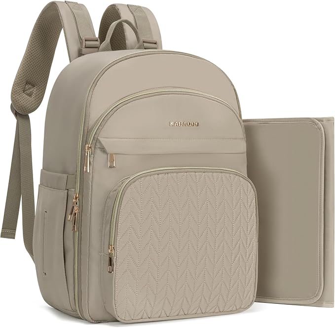 Baby Diaper Bag Backpack, Waterproof Diaper Backpack for Mom & Dad with Changing Pad, Insulated Pockets and Stroller Straps, Baby Shower Gifts for Girls & Boys, Brown Taupe by KABAQOO