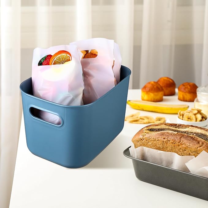 8 Pack Storage Bins, 16.1 X 12.0 X 9.7 Inch Blue | Plastic Stackable Containers with Lid Handle, For Shelves Desktop Playroom Office, Organizing Toys Books Supplies Storage - Image 5