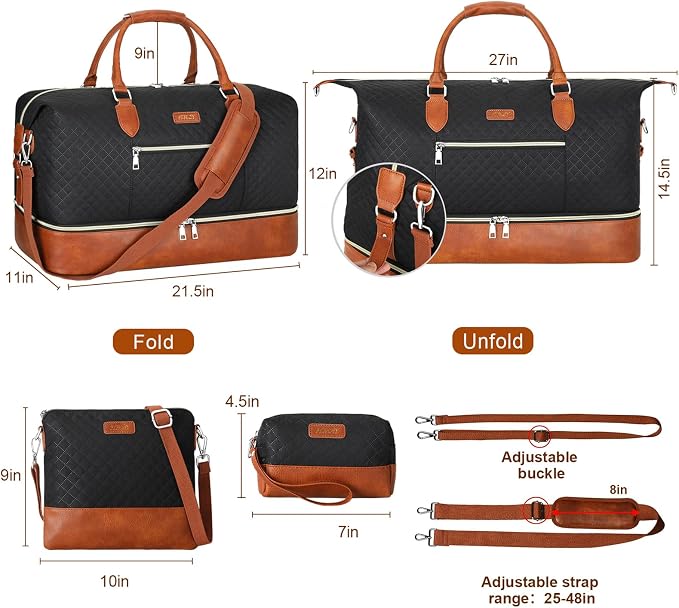ITIEZY Weekender Bag for Women 21.5" Travel Duffel Large Carry On Bag 3PCS | Nylon Duffel Bag with Waterproof Shoe Compartment, Crossbody Bag and Toiletry Bag, Travel Weekend Hospital Overnight Gym Bag - Image 7