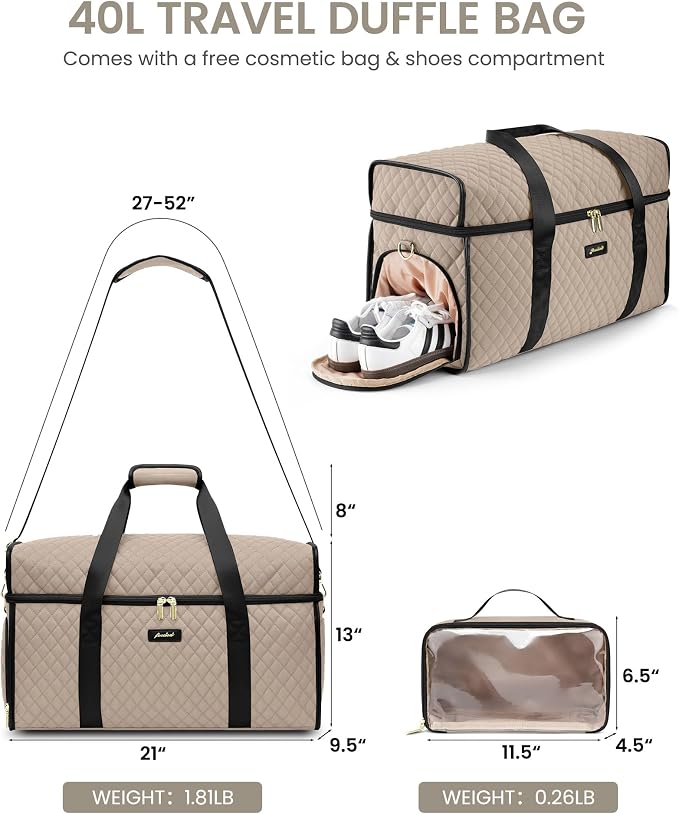 Weekender Travel Duffle Bag for Women: Overnight Bags with Shoe Compartment Carry on Bags for Airplanes with Toiletry Bag Weekend Yoga Gym Bag with Wet Pocket Nude Black - Image 4