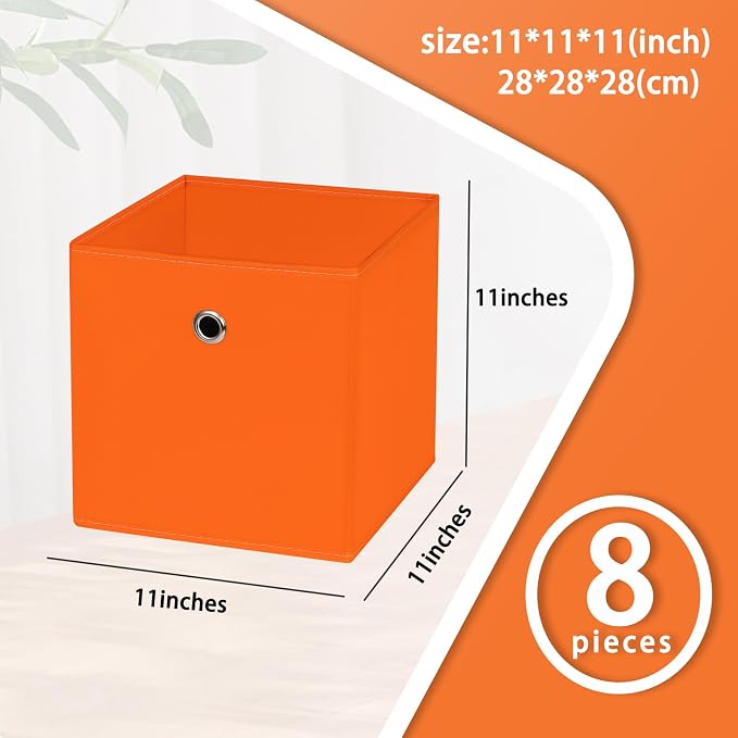 Foldable Storage Cubes Bins ,11 Inch Cloth Storage Cube Fabric Storage Box Cubes Organizer Baskets with Dual Handles for Home Organizer Set of 8 (Orange) - Image 2
