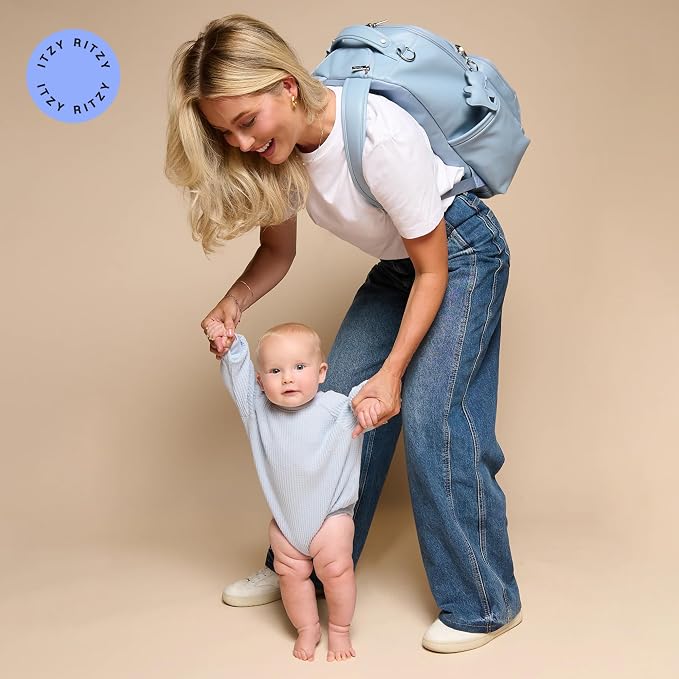 Itzy Ritzy Boss Plus Large Diaper Bag Backpack with 19 Pockets (Teddy Blue) | Includes 2 Insulated Bottle Pockets, Changing Pad, Stroller Clips, Comfortable Padded Straps, Easy-to Clean, Travel-Ready - Image 7