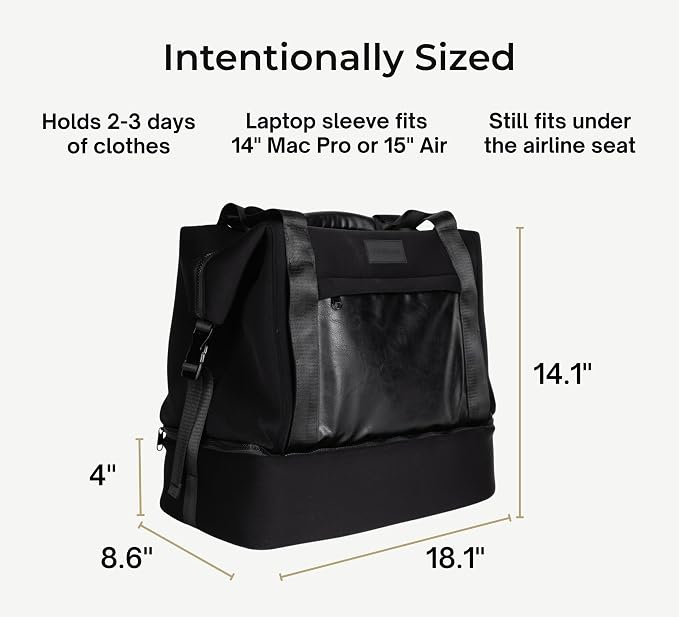 Modern Weekender Bag with Shoe Compartment, 30L Neoprene Personal Item - Image 2