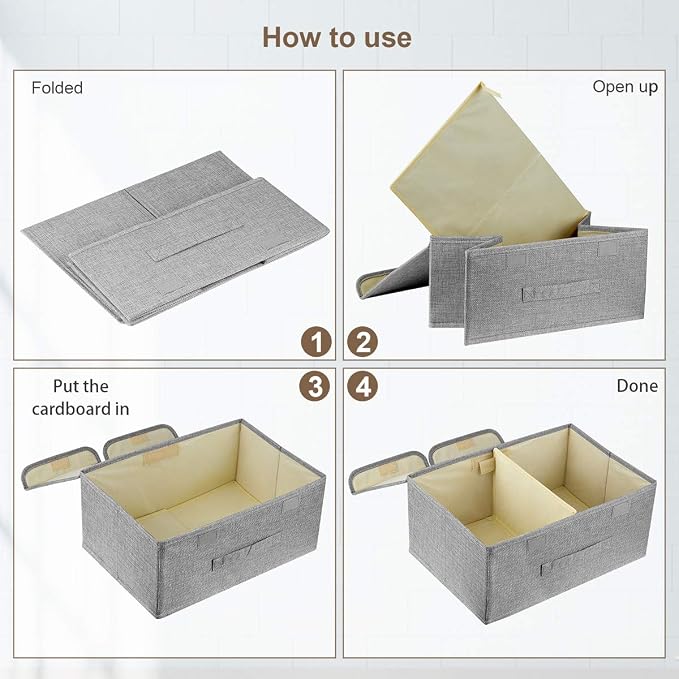 Storage Bins Linen Fabric Foldable Storage Boxes with Double Lids and Handles Fabric Storage Bin Organizer Box Containers for Nursery Home Bedroom Wardrobe - Image 5