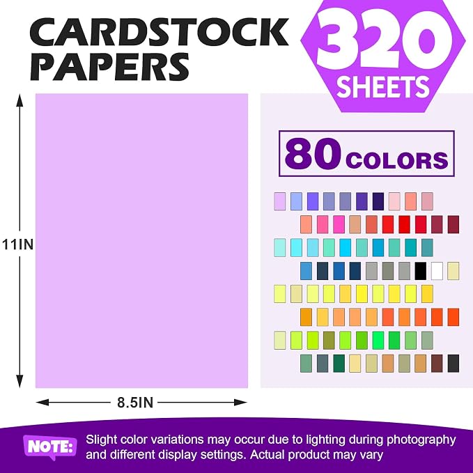 TUXIYA 320 Sheets 8.5" X 11" Colored Cardstock, 80 Colors Card Stock | 180GSM/65LB 80 Assorted Colors Construction Paper Printer Paper for Printing, Card Making, DIY Crafts, School Supplies,Party - Image 2