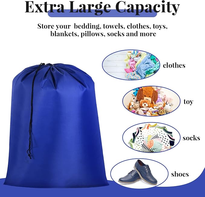 Woanger 12 Pack 28 x 45 Inch Extra Large Laundry Bags Bulk, Blue | Washable Polyester, Drawstring Closure, For Clothes and Bedding, Foldable for College Dorms, Hotels, Camping and Travel - Image 4