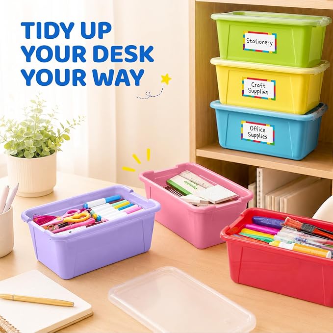 GAMENOTE 6 Quart Storage Bins with Lids, Plastic Latching Box for Classroom & Kids Toy Storage,Stackable Shoe Box Size Containers for STEM Morning Tubs, Crafts & Blocks (6, Macaron) - Image 8