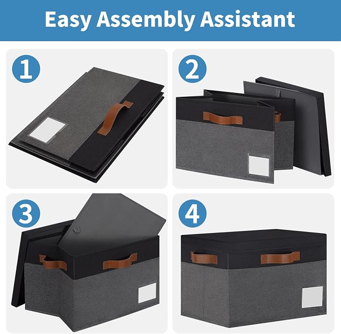 GhvyenntteS Extra Large Storage Bins with Lids, Foldable Fabric Storage Boxes with Lids and Handles, Storage Baskets with Lid and Label for Home Office (3 Pack, Grey&Black, 15.75" x 11.8" x 10.2") - Image 5
